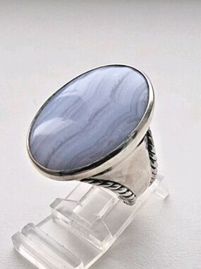 CAROLYN POLLACK Sterling Silver Blue Lace Agate Oval Ring - Blue